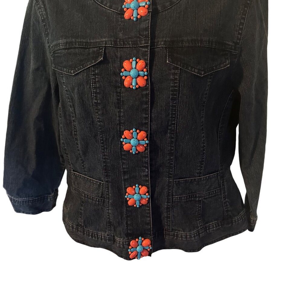 Ruby Rd. Denim Jacket With Floral Snaps Size 10 - image 5
